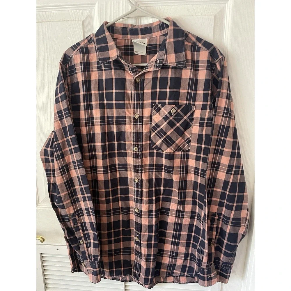 The‎ North Face Men's Large Pink Navy Plaid Button Front Shirt